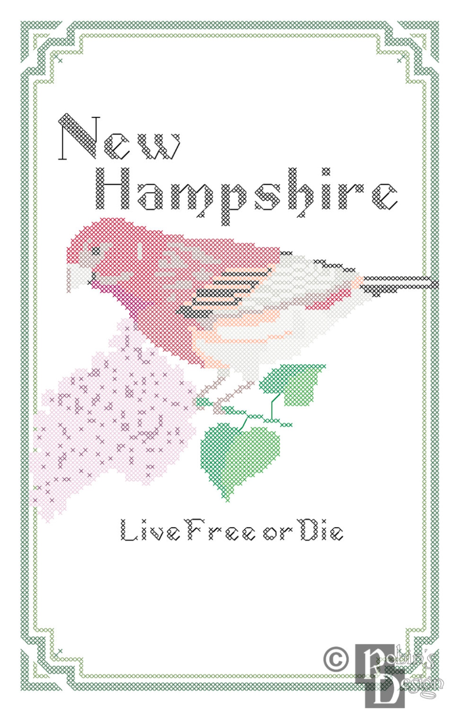 New Hampshire State Bird, Flower and Motto Cross Stitch Pattern PDF - Etsy