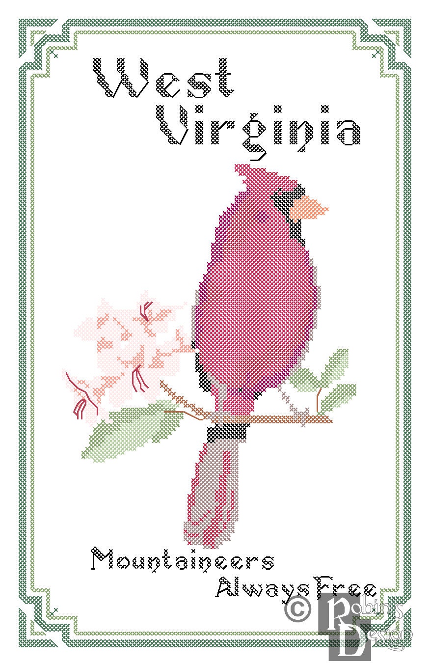 West Virginia State Bird, Flower and Motto Cross Stitch Pattern PDF - Etsy