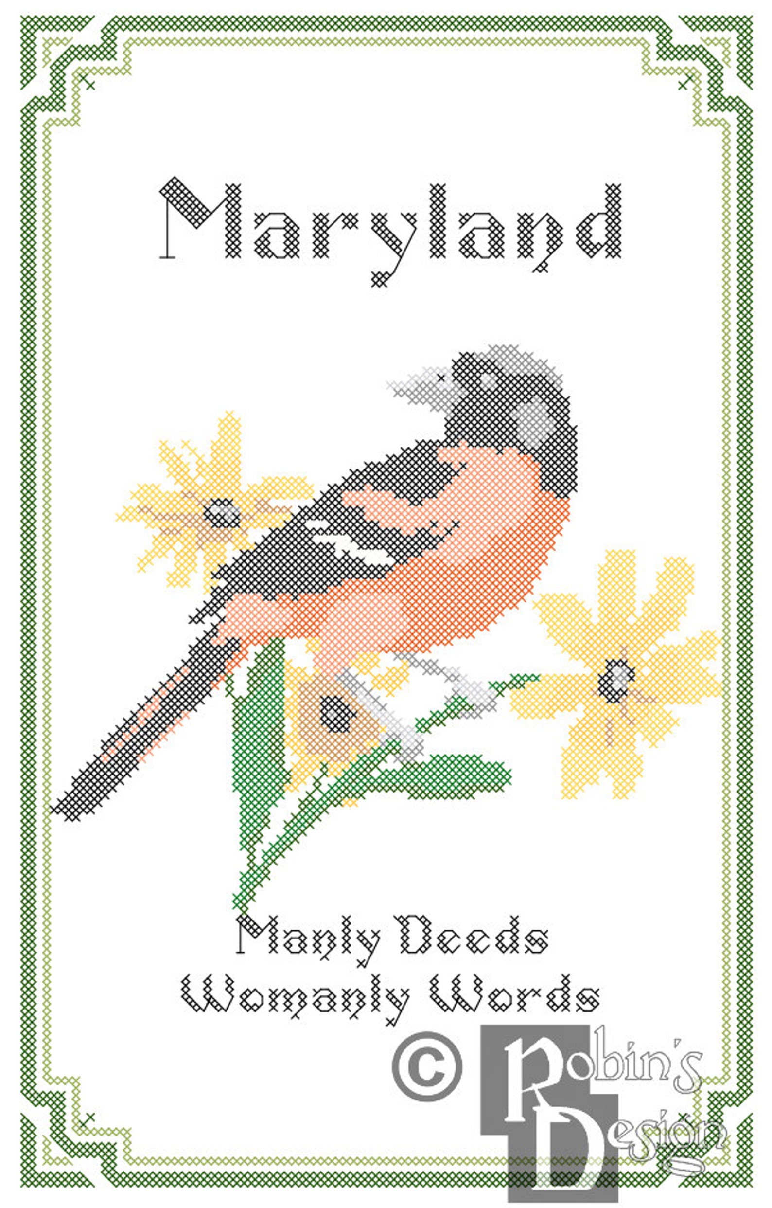 maryland-state-bird-flower-and-motto-cross-stitch-pattern-pdf-etsy