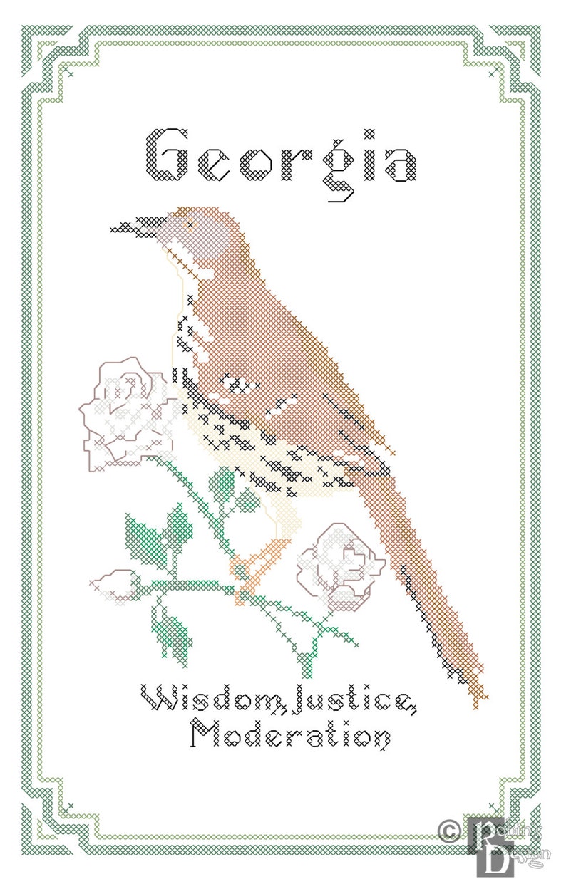 Georgia State Bird, Flower and Motto Cross Stitch Pattern PDF image 5