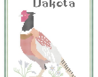 South Dakota State Bird, Flower and Motto Cross Stitch Pattern PDF