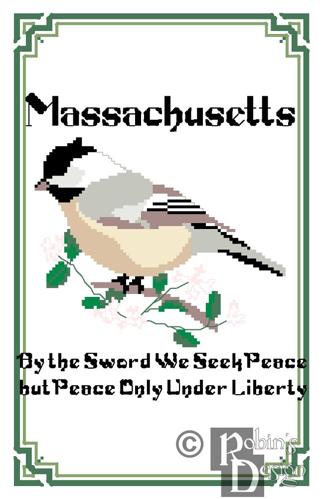 Massachusetts State Bird Flower And Motto Cross Stitch Pattern PDF Etsy