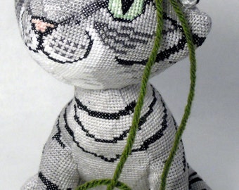 Demelza the Gray Mackerel Tabby Cat Doll 3D Cross Stitch Animal Sewing Pattern PDF