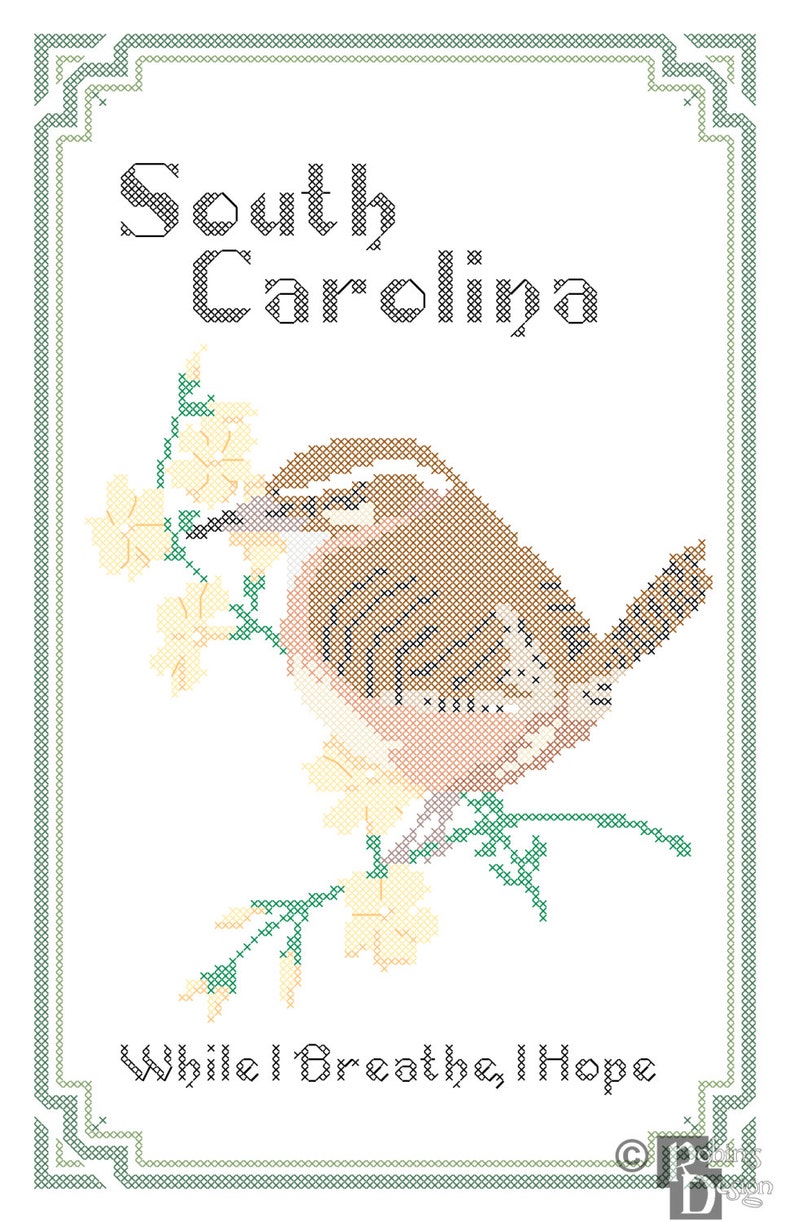 South Carolina State Bird, Flower and Motto Cross Stitch Pattern PDF image 5