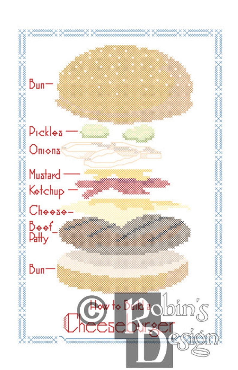 How to Build a Cheeseburger Cross Stitch Pattern Fun Blueprint PDF image 3