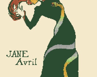 Toulouse Lautrec's Jane Avril Poster Cross Stitch Pattern PDF