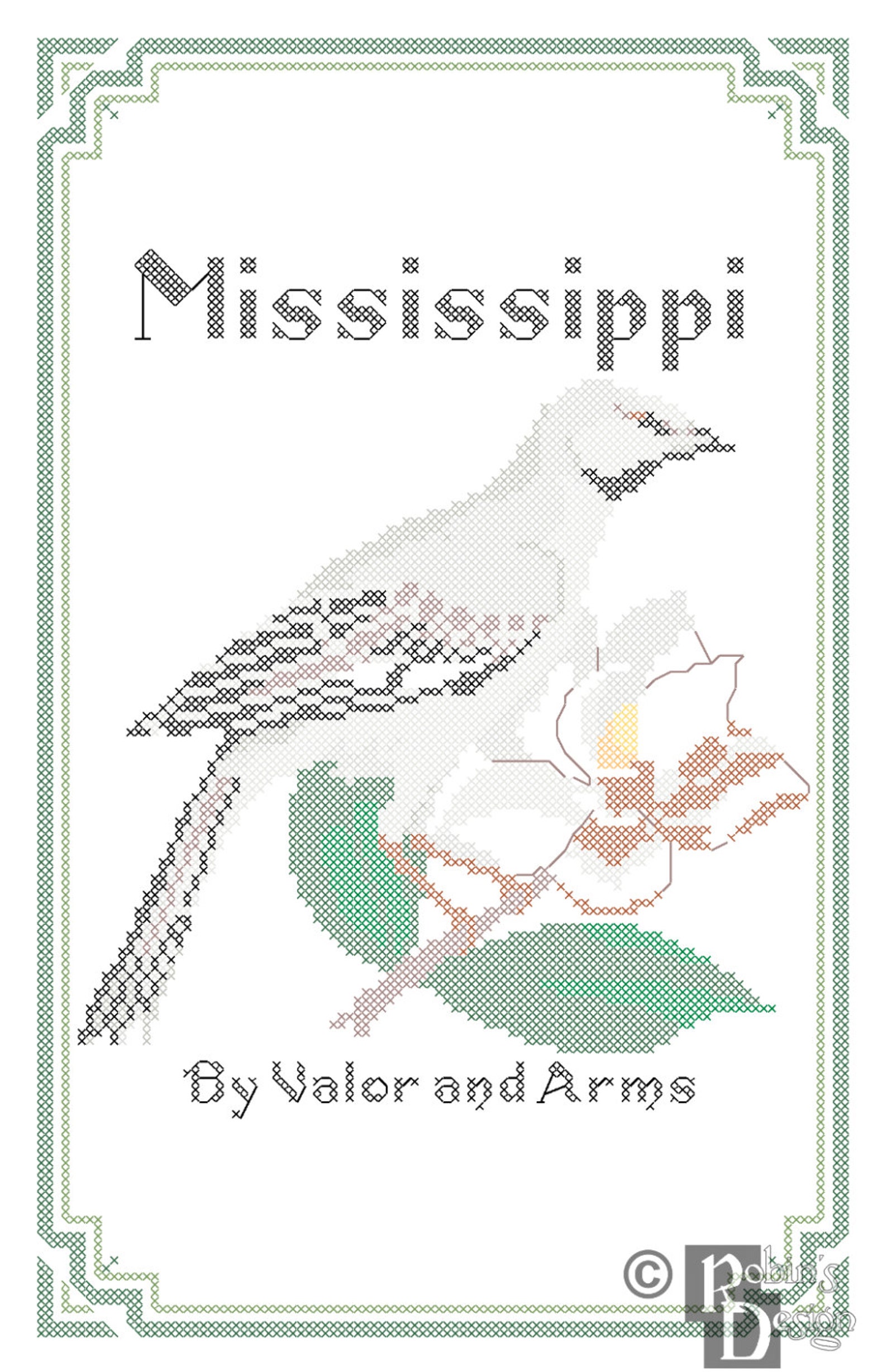 Mississippi State Bird Flower and Motto Cross Stitch ...