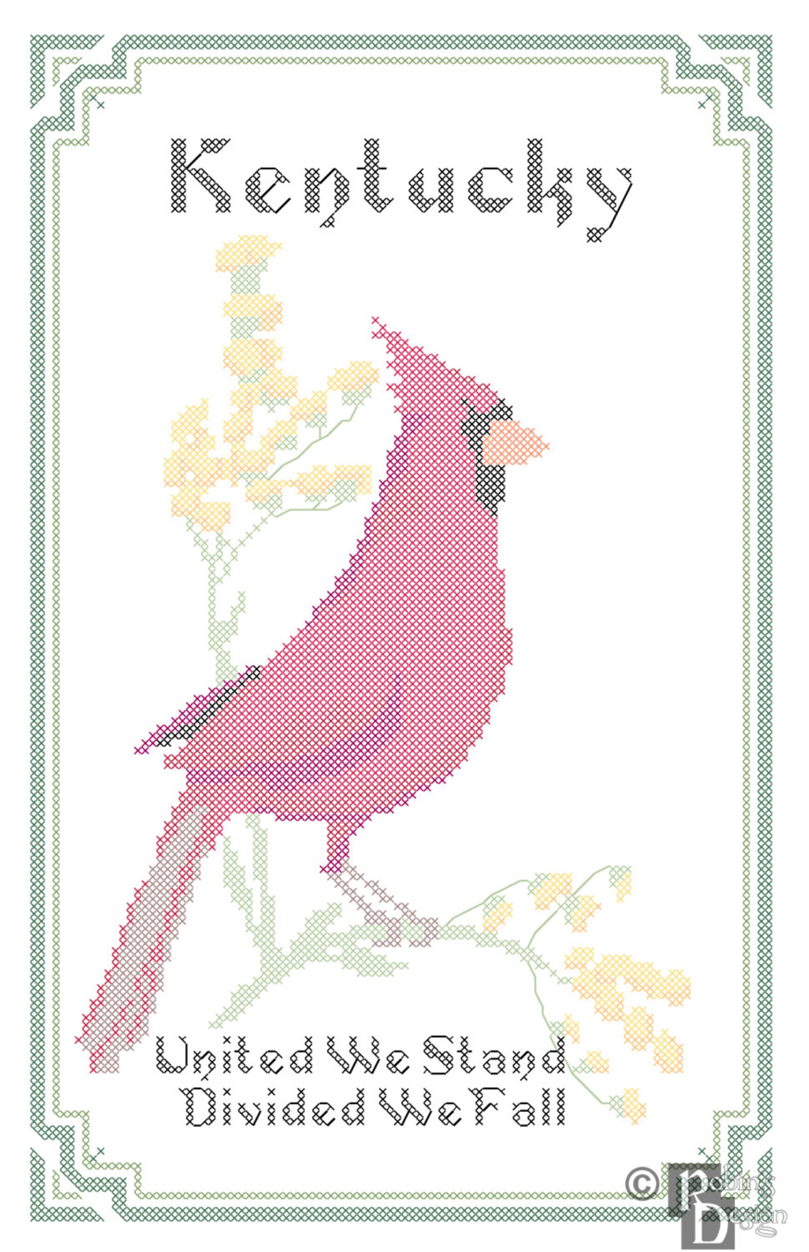 Kentucky State Bird, Flower and Motto Cross Stitch Pattern PDF - Etsy