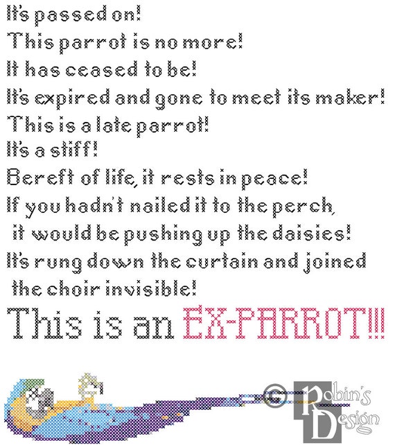 Dead Parrot Sketch Rant Cross Stitch Pattern Pdf
