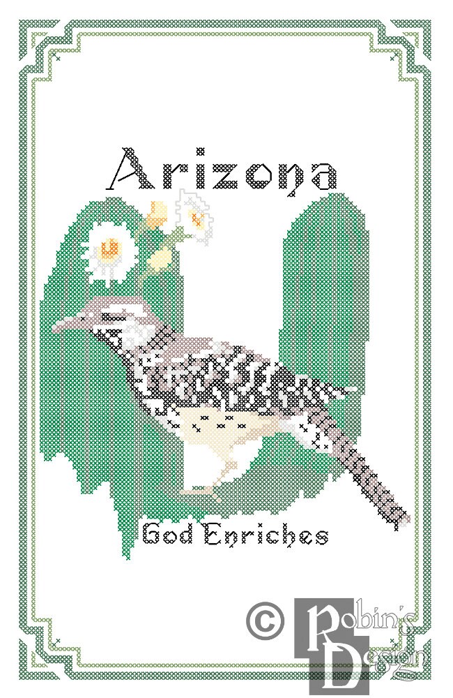 Arizona State Bird Flower and Motto Cross Stitch Pattern PDF Etsy