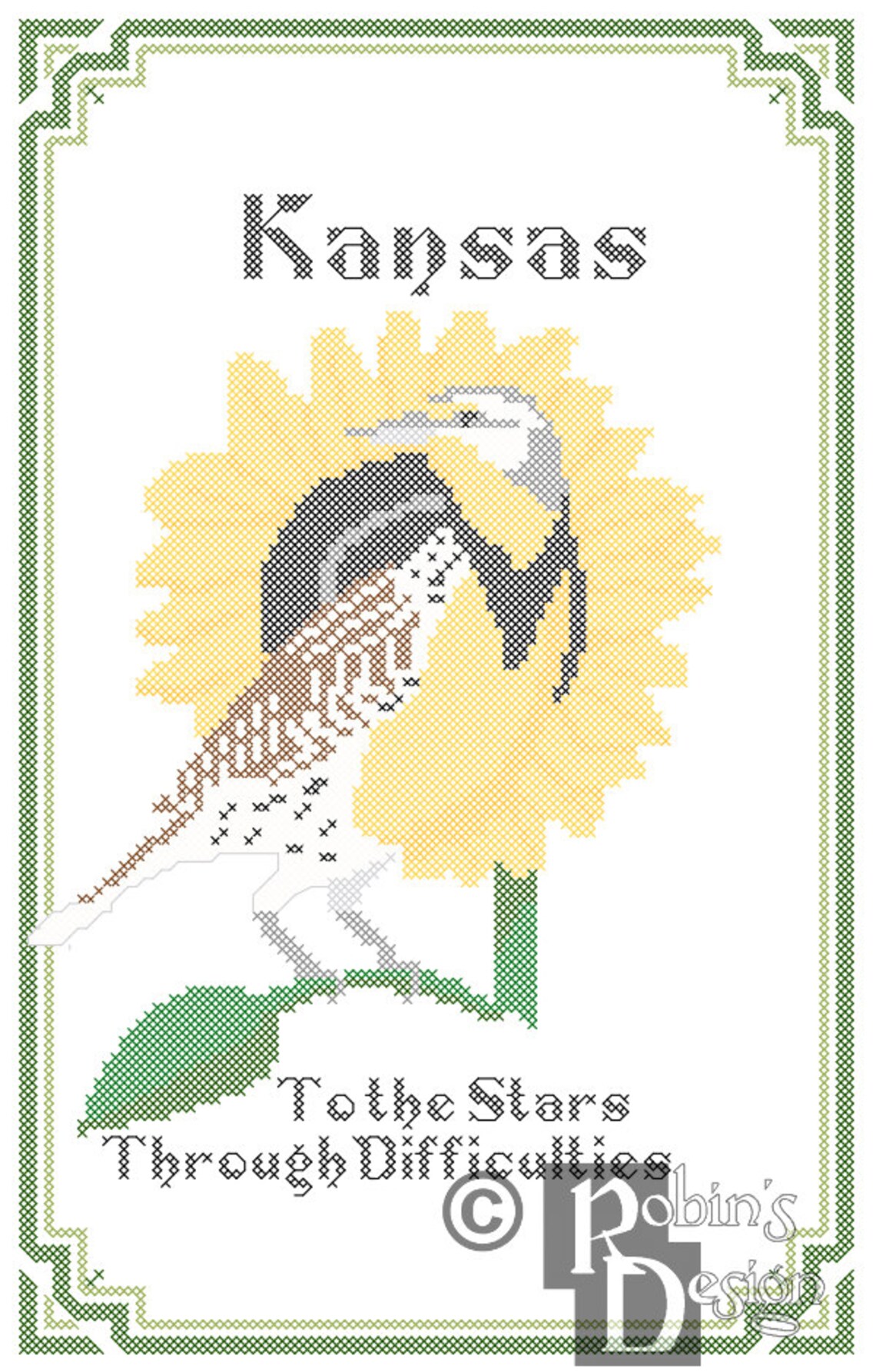Kansas State Bird, Flower and Motto Cross Stitch Pattern PDF - Etsy