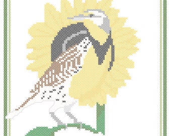 Kansas State Bird, Flower and Motto Cross Stitch Pattern PDF