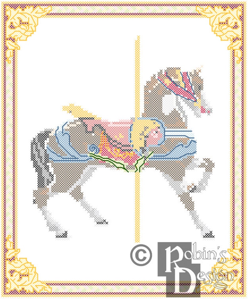 Carousel Horse Cross Stitch Pattern Dentzel, Glen Echo Park, MD PDF image 1