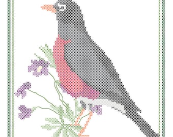 Wisconsin State Bird, Flower and Motto Cross Stitch Pattern PDF