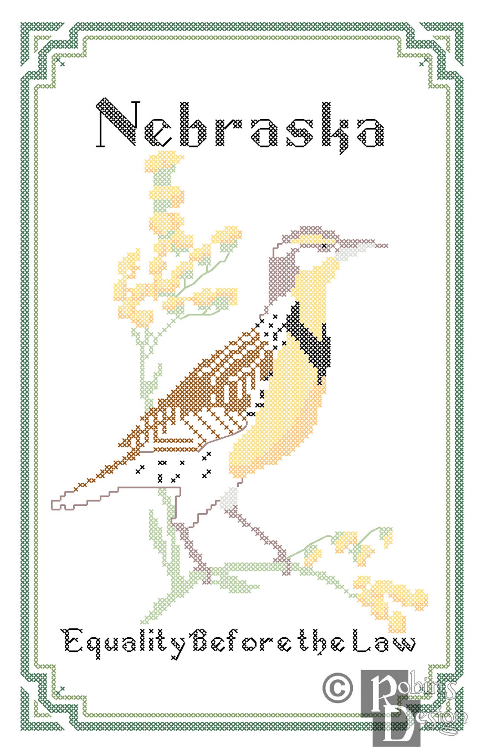 Nebraska State Bird Flower and Motto Cross Stitch Pattern PDF | Etsy