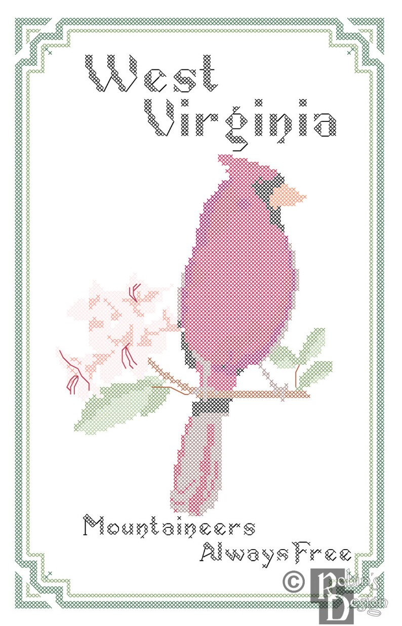 West Virginia State Bird, Flower and Motto Cross Stitch Pattern PDF - Etsy