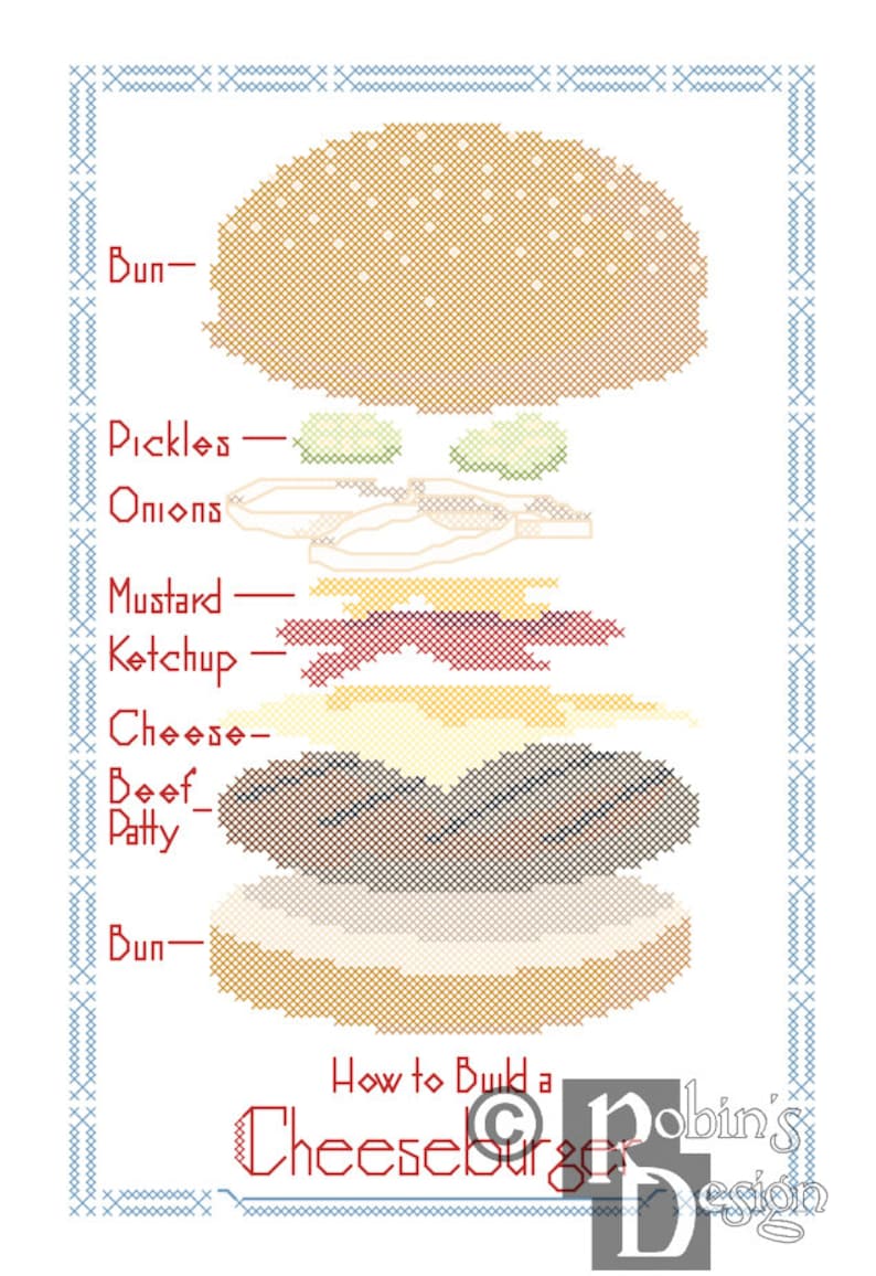 How to Build a Cheeseburger Cross Stitch Pattern Fun Blueprint PDF image 1