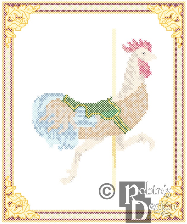 Carousel Rooster Cross Stitch Pattern Herschell-Spillman Myrtle Beach, SC PDF