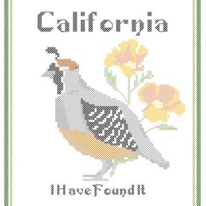 California State Bird, Blume und Motto Kreuzstich Anleitung PDF