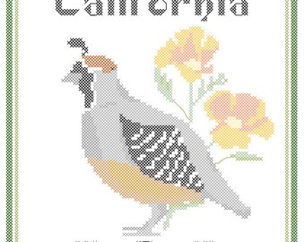 California State Bird, Flower and Motto Cross Stitch Pattern PDF