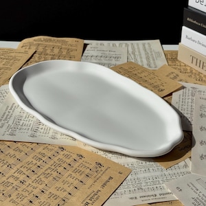 Handmade White Ceramic Tray: Minimalist Boho Vanity Organizer