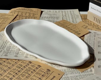 Handmade White Ceramic Tray: Minimalist Boho Vanity Organizer