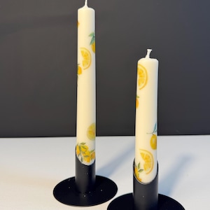 Lemon Taper Candle Pair – Tall & Short Soy Wax Candles – Botanical Summer Decor – Dinner Host Gift – Handmade by PAYSO