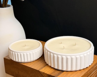 Ceramic Candle Set of 2, Small and Large Soy Wax Candles, Round Ribbed Candle Set, Minimalist Home Decor, Housewarming Gift