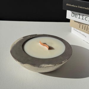 Minimalist Concrete Candle with Wood Wick: Handmade Soy Wax Candle