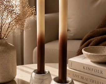Juego de 2 velas cónicas con efecto degradado, velas de cera de soja de 24 cm, velas artesanales de estilo rústico, decoración de mesa bohemia, decoración romántica para bodas hecha a mano.
