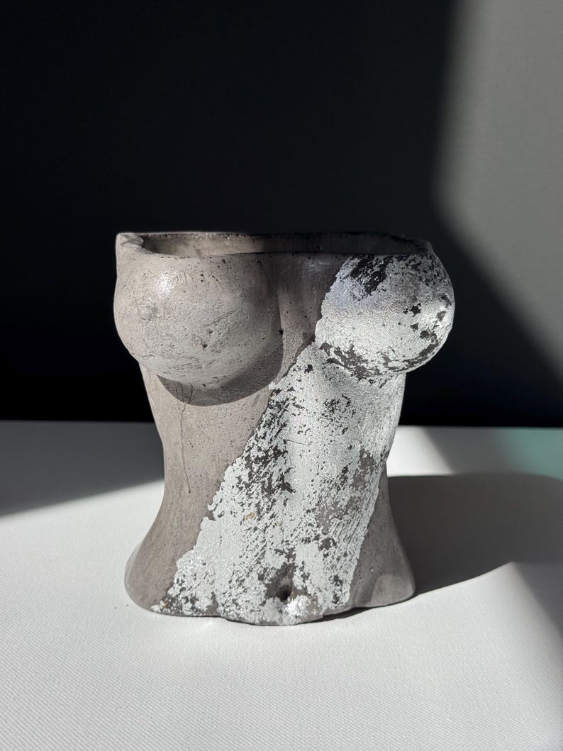 Artistic Female Body Candle - 12OZ Eco-Friendly Soy Wax Candle with Silver Plaster Mold - Contemporary Home Decor Accent