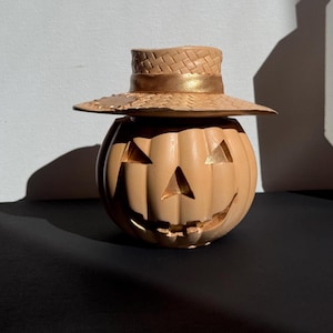Bougie épouvantail citrouille en terre cuite : décoration de ferme d&#39;Halloween rustique
