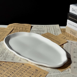 Handmade White Ceramic Tray: Minimalist Boho Vanity Organizer