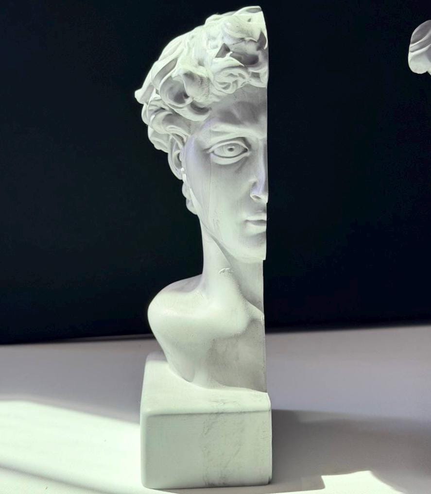 Right David Bust Bookend, Ceramic Greek Statue Book Holder, White Sculpture Shelf Decor, Minimalist Classical Book End, Home Office Decor