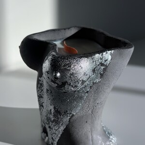 Artistic Female Body Candle - 12OZ Eco-Friendly Soy Wax Candle with Silver Plaster Mold - Contemporary Home Decor Accent