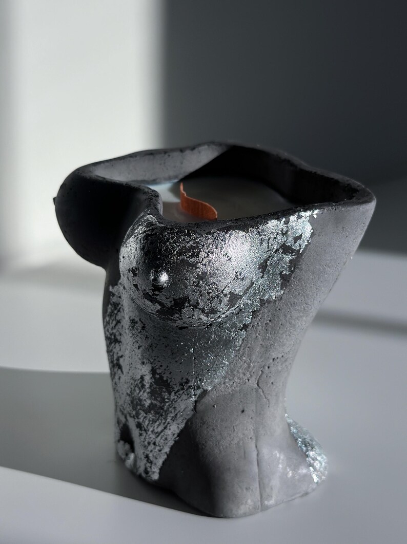 Artistic Female Body Candle - 12OZ Eco-Friendly Soy Wax Candle with Silver Plaster Mold - Contemporary Home Decor Accent