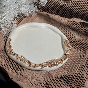 Wabi-Sabi Clay Tray with Gold Edge: Minimalist Home Decor