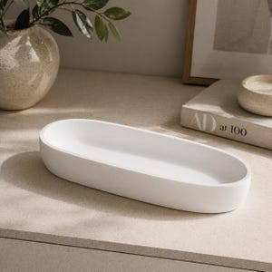 Wit keramisch ovaal kaarsvat, 12 x 4,5 handgemaakte kaarsenkom, minimalistische ovale vaas, moderne decoratieve plantenbak