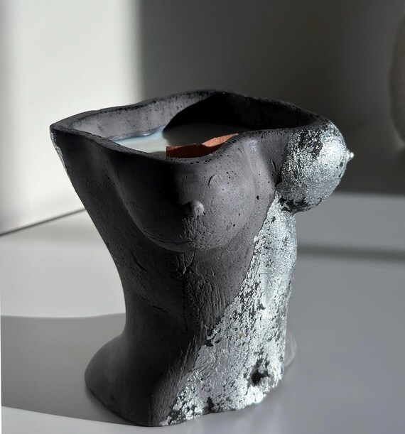 Sculptural Female Body Candle: Silver Plaster Mold, Eco-Friendly Soy Wax