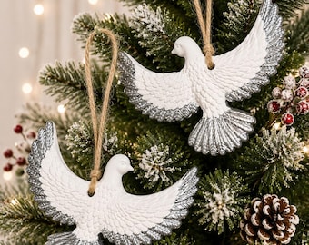 Set van 2 kerstornamenten in de vorm van duiven, kerstboomversiering, rustieke boerderijstijl kerstdecoratie, cadeau met vogelmotief