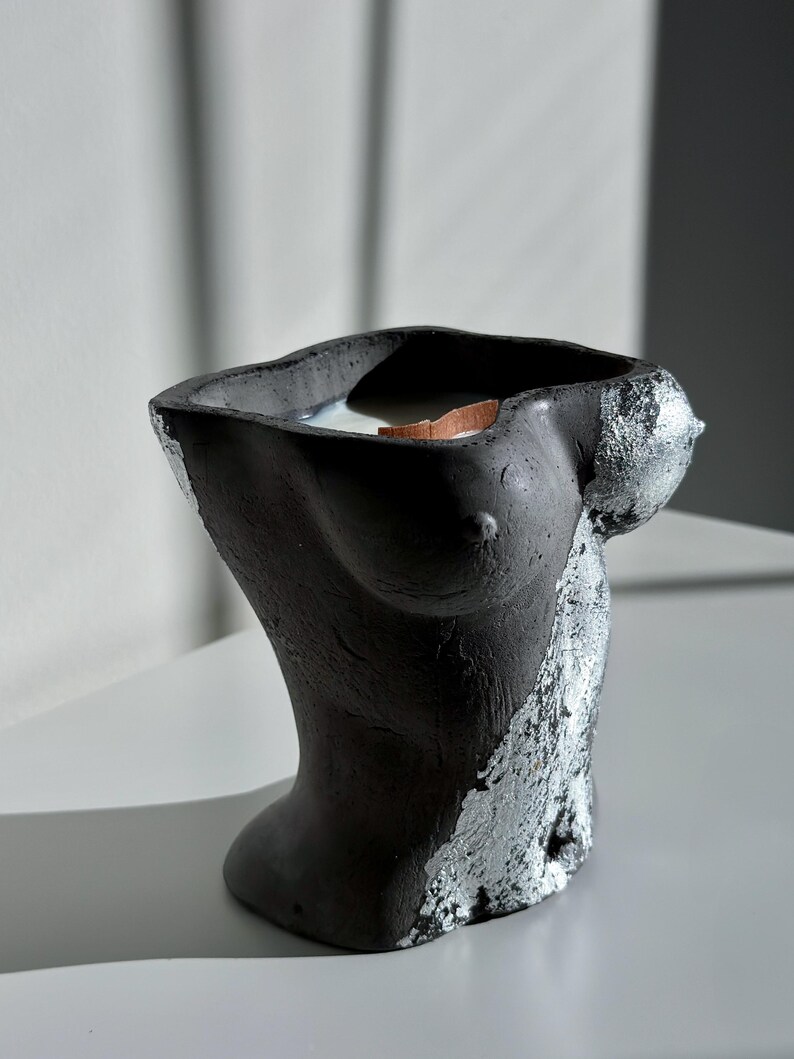 Artistic Female Body Candle - 12OZ Eco-Friendly Soy Wax Candle with Silver Plaster Mold - Contemporary Home Decor Accent