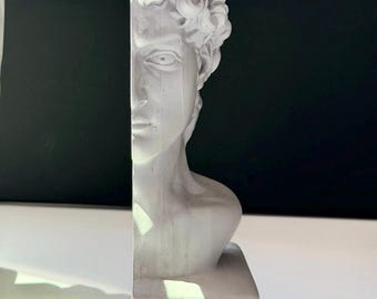 Sujetalibros con forma de busto de David a la izquierda, soporte para libros con estatua griega de cerámica, decoración de estante con escultura blanca, sujetalibros clásico minimalista, decoración para el hogar y la oficina.