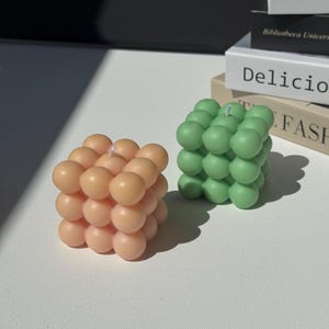 Bubble Candle Cube – Aesthetic Soy Wax Candle, Decorative Gift, Home Decor, Minimalist Pastel Candle for Living Room or Bedroom