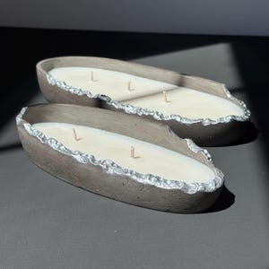 Silver Edge Soy Wax Candle: Handmade Concrete Tray Centerpiece