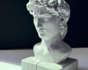 Juego de 2 sujetalibros con forma de busto de David, sujetalibros de cerámica con forma de estatua, decoración de estantería con escultura griega, soporte minimalista blanco para libros, decoración clásica para el hogar.