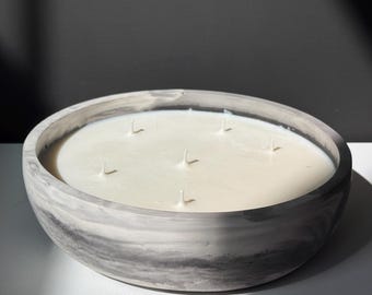 pour bougies ronde en béton – Bougie de soja coulée à la main | Décoration minimaliste sculpturale | Grande bougie pour centre de table | Tons ocre chaleureux