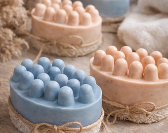 Oatmeal Loofah Massage Soap, Exfoliating Anti Cellulite Body Bar, Scented Spa Soap, Handmade Scrub Soap 3x2 in