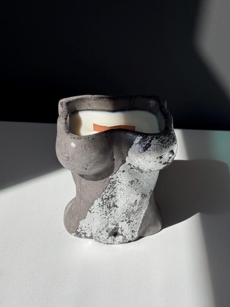 Artistic Female Body Candle - 12OZ Eco-Friendly Soy Wax Candle with Silver Plaster Mold - Contemporary Home Decor Accent