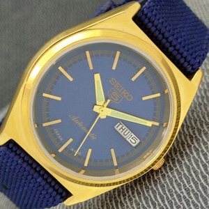 Vintage Seiko 5 Automatic 6309A Refurbished Japan Mens Day&Date Blue Color Dial Wrist Watch a692