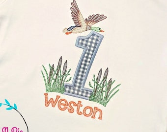 Lucky Duck Embroidered Birthday Shirt, Gingham Number, Personalized